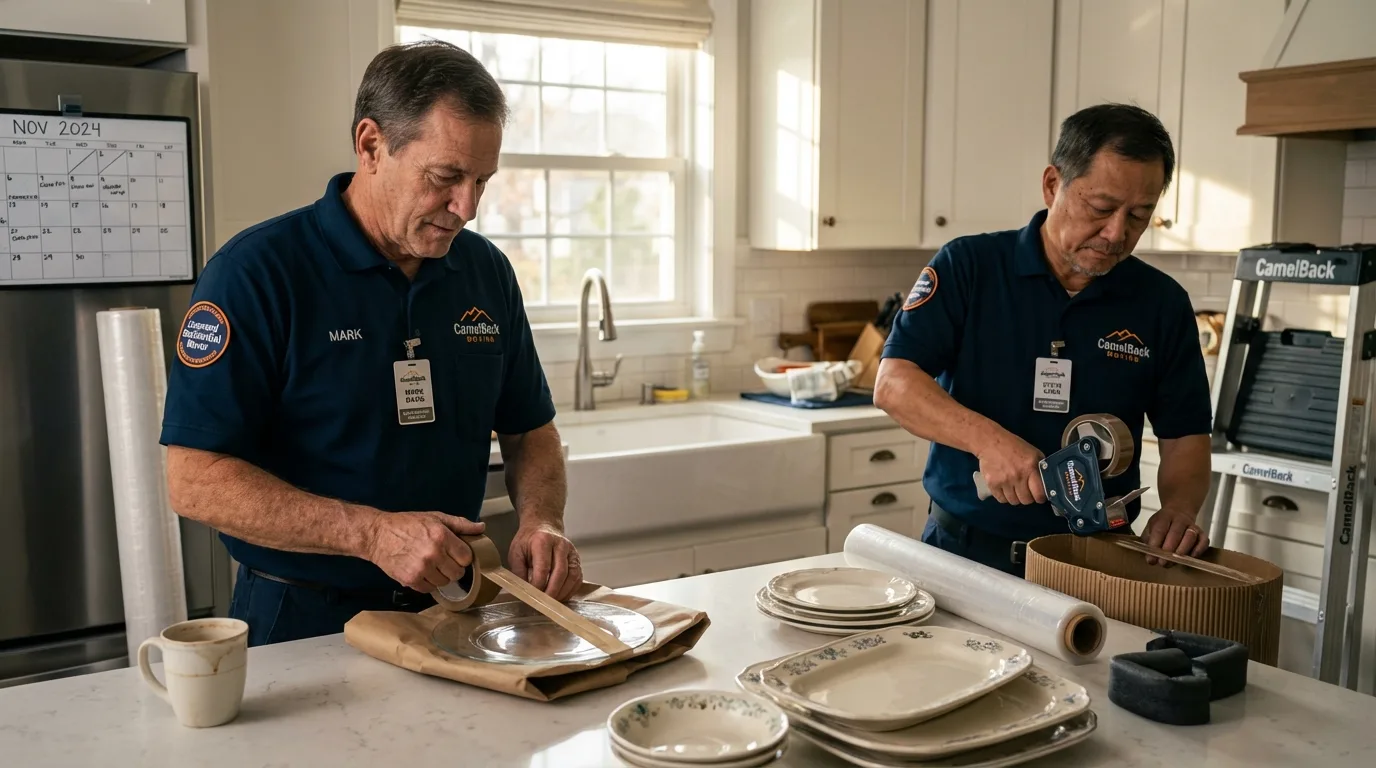 Professional crew packing kitchen dishware in Brevard, NC
